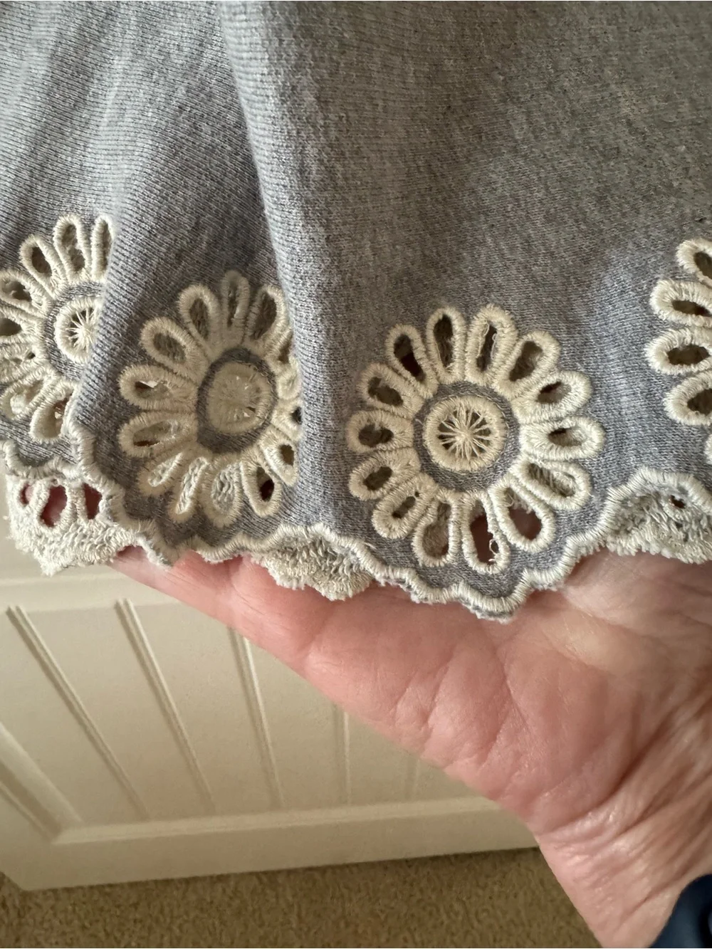 SEA Blaine Openwork Embroidery Adorned Long Sleeve Combo Dress, Grey NWT 10Y